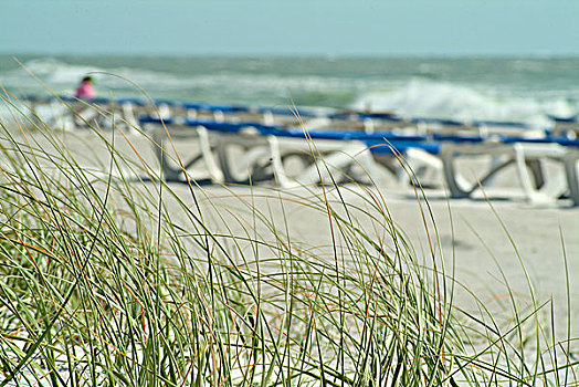 排,沙滩椅,海滩