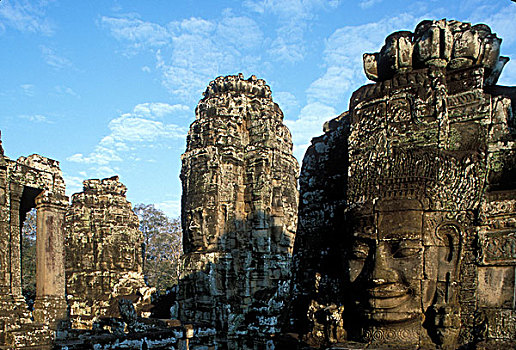 柬埔寨,吴哥窟,巨大,雕刻,石头,柱子,室内,庙宇
