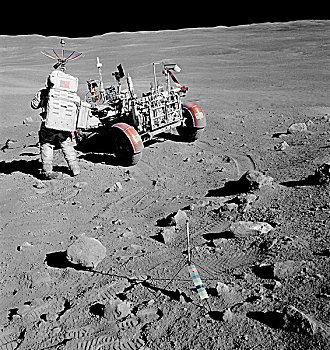 阿波罗16号,宇航员,站立,靠近,月球车
