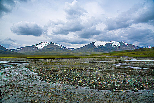 雪山草地河流