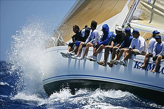 夏威夷,瓦胡岛,怀基基海滩,外滨,序列,2005年,帆船,蓝色背景,海洋,大,溅