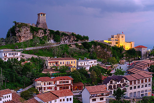要塞,博物馆,黃昏,阿尔巴尼亚,欧洲