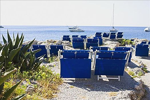 折叠躺椅,海滩,卡普里岛,坎帕尼亚区,意大利