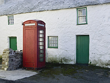 威尔士,安格尔西岛,公用电话,电话亭,户外,遥远,农舍,邮局