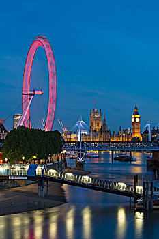 伦敦眼,议会大厦,大本钟,伦敦,英格兰,英国,欧洲