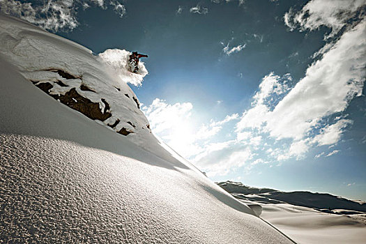 奥地利,山景,滑雪板玩家,跳跃