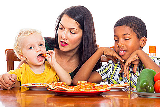 家庭,吃饭,比萨饼