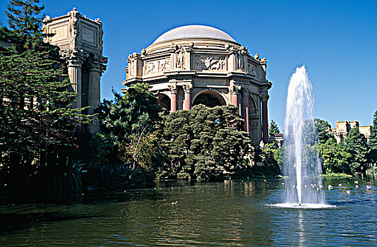 美国,加利福尼亚,旧金山,艺术宫,喷泉,前景