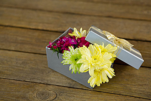 礼盒,花,木质,表面,特写