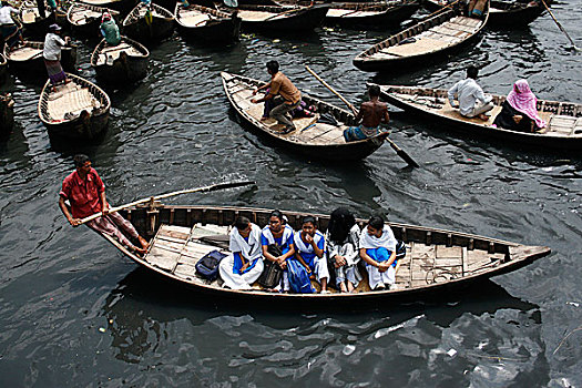 孟加拉,学生,河,途中,学校