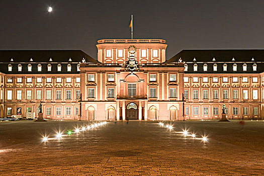 巴洛克,城堡,曼海姆,晚间,巴登符腾堡,德国,欧洲