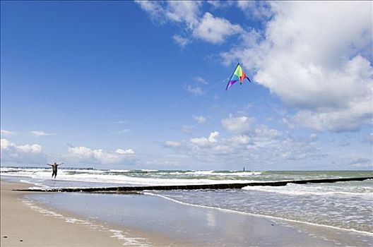 风筝,海滩,波罗的海,梅克伦堡前波莫瑞州,德国,欧洲