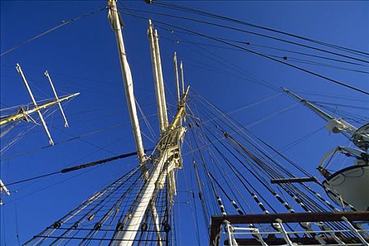 桅杆,帆船,卑尔根,港口,挪威,斯堪的纳维亚
