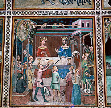 壁画,故事,工作,14世纪,艺术家,未知
