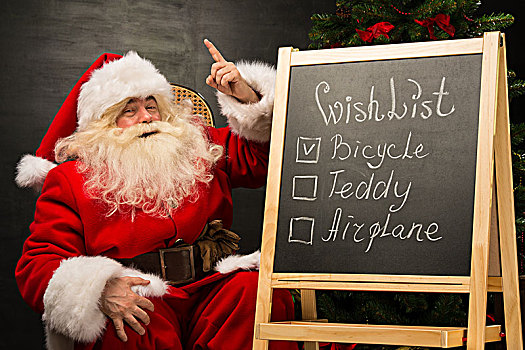 圣诞老人,坐,靠近,黑板,标识,留白,文字