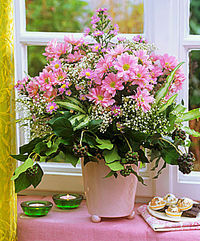 花瓶,菊花,米迦勒雏菊,丝石竹属植物