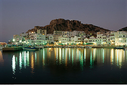 港口,夜晚,岛屿,卡帕索斯,希腊