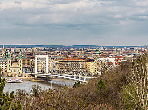 桥,风景,山,地区,害虫,布达佩斯,匈牙利,欧洲