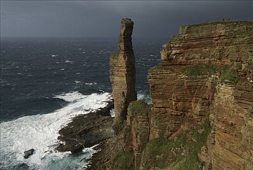 老人,砂岩,柱子,流行,奥克尼群岛,苏格兰