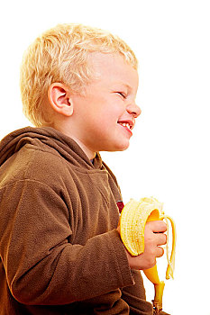 男孩,吃,香蕉
