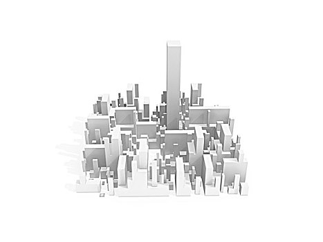 抽象,图解,白色,城市,区域,一个,摩天大楼,隔绝,白色背景
