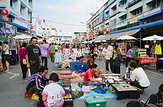 货摊,夜晚,市场,甲米,城镇,泰国,东南亚,亚洲