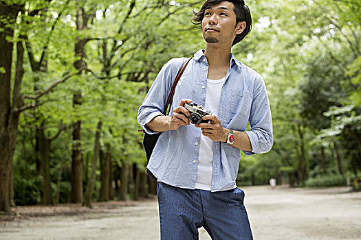 一个,男人,京都,公园,拿着,摄影