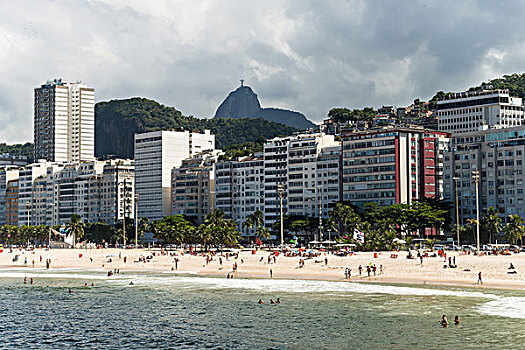 海滩,科尔科瓦多,里约热内卢基督像,雕塑,后面,伊帕内玛,里约热内卢,里约热内卢州,巴西,南美