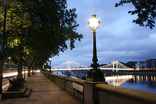 英格兰,伦敦,堤,桥,光亮,黄昏