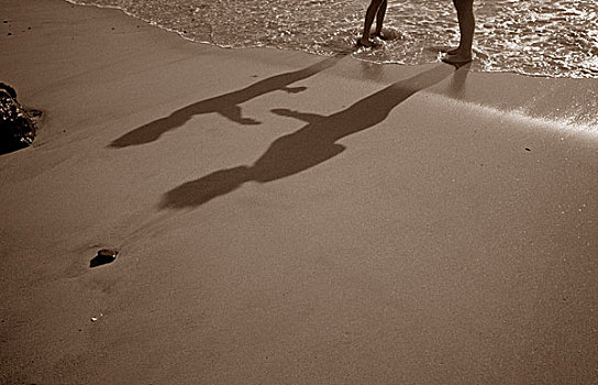 影子,两个,人,交谈,海滩