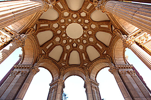 旧金山艺术宫,屋顶,柱子,蓝天,北美洲,美国,加利福尼亚州,旧金山,风景,全景,文化,景点,旅游