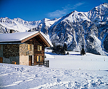 房子,积雪,风景,瑞士