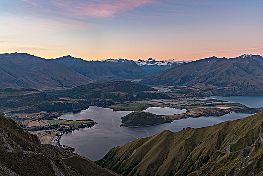 风景,湾,山,渴望,国家公园,顶峰,暸望,日落,瓦纳卡,皇后镇,湖区,奥塔哥地区,南岛,新西兰