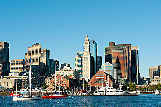 天际线,海关大楼,塔楼,金融区,长,码头,波士顿,马萨诸塞,新英格兰,美国,北美