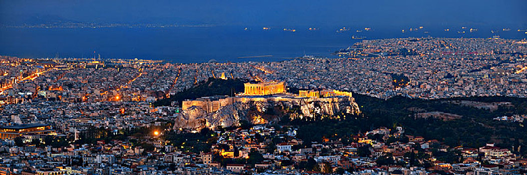 雅典,天际线,全景,山,卫城,希腊
