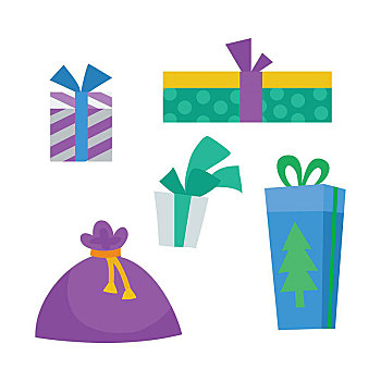 彩色,礼盒,白色背景,圣诞礼物,背景,包,装饰,时髦,包裹,礼物,包装,盒子,带,蝴蝶结,新年,风格,象征,标识,矢量