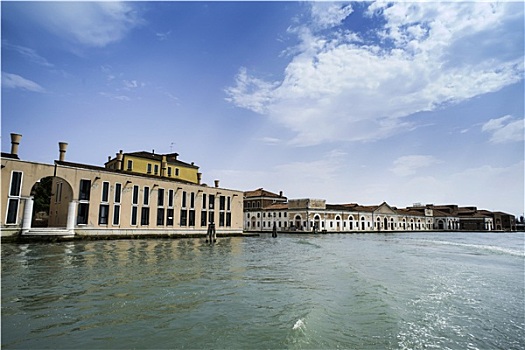 古老,建筑,威尼斯,泊船,水道
