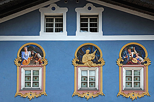 传统,壁画,小提琴,设计,粉饰灰泥,米滕瓦尔德,上巴伐利亚,巴伐利亚,德国,欧洲