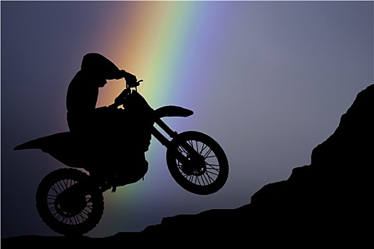 摩托车越野赛,剪影,彩色,彩虹,空中