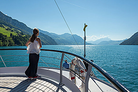 乘,桨轮船,琉森湖,卢塞恩市,瑞士