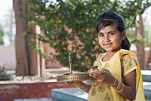 女孩,祈祷,庙宇,印度