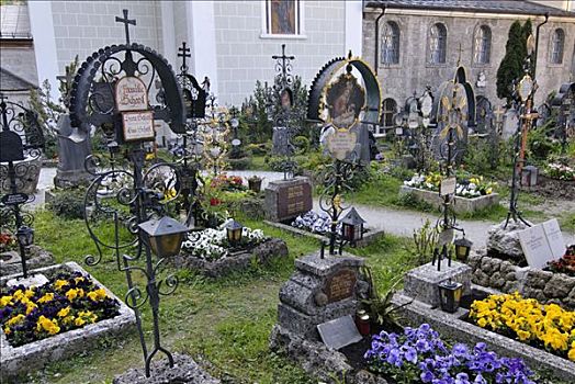 墓穴,墓地,萨尔茨堡,奥地利,欧洲