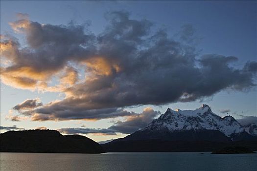 日落,山峦,拉哥裴赫湖,巴塔哥尼亚,智利,南美