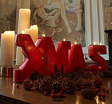 圣诞节,圣诞蜡烛,安放,时髦,氛围,手绘,墙壁,壁画