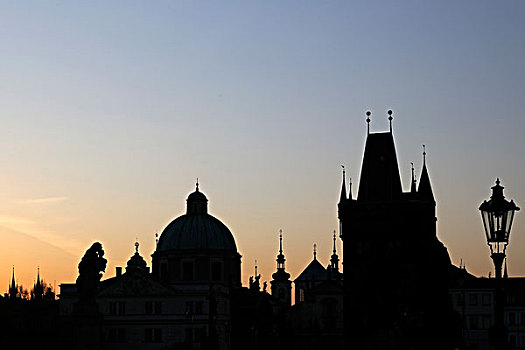 桥,黎明,世界遗产,布拉格,波希米亚,捷克共和国,欧洲