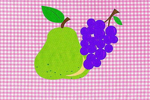 葡萄,梨,粉色,格子布,背景