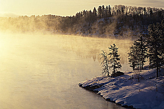 薄雾,日出,靠近,安大略省,加拿大