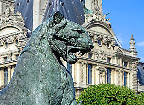 法国,巴黎,巴黎一区,雕塑,虎,鳄鱼,尼古拉斯,卢浮宫,背景