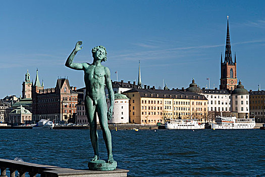 雕塑,历史,城镇,骑士岛,斯德哥尔摩,瑞典,斯堪的纳维亚,欧洲