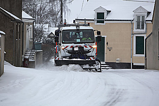 法国,中心,扫雪机,积雪,道路,小,乡村